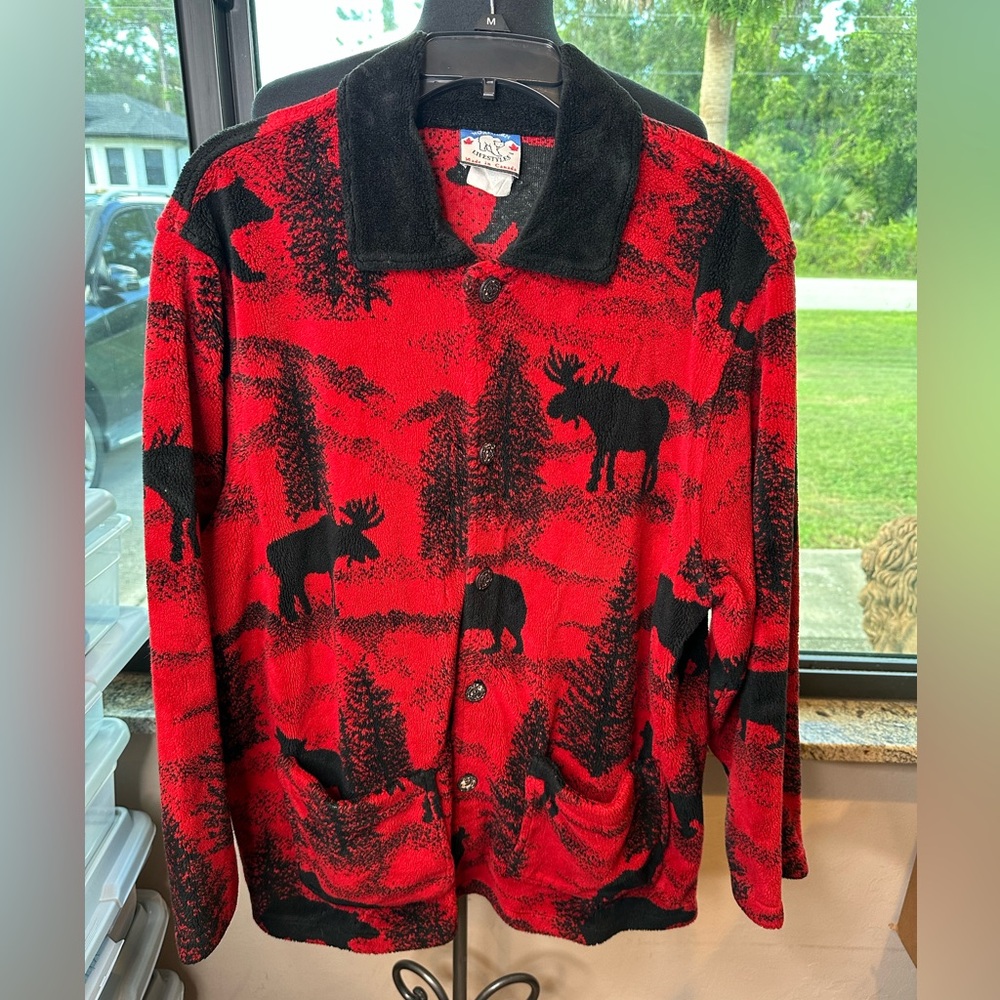 Northern Lifestyle Mens Red Nature Fleece Full Zip Jacket Cottagecore Size Large